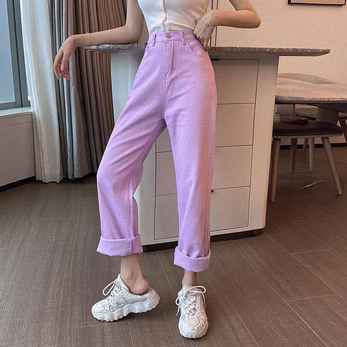 High Waist Straight Fit Wide Leg Jeans